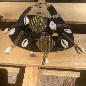 Alexis Kirk leather and copper necklace and bracelet and earrings 1970 vintage